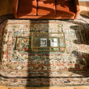 Antique American Hooked Hallway Runner Wool & Cotton Multicolor Rug (SKU 25633) - styled overhead view