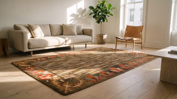 Antique american hooked hallway runner earthy color rug 8 Antique american hooked hallway runner earthy color rug (sku 20763) - room view