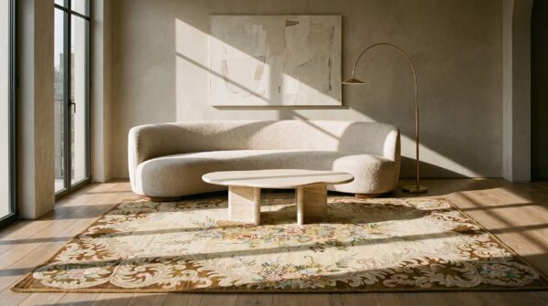 Antique american hooked rug hallway runner wool ivory (sku 17223) - room view