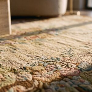 Antique American Hooked Rug Hallway Runner Wool Ivory (SKU 17223) - in-room detail