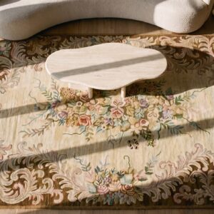 Antique American Hooked Rug Hallway Runner Wool Ivory (SKU 17223) - styled overhead view