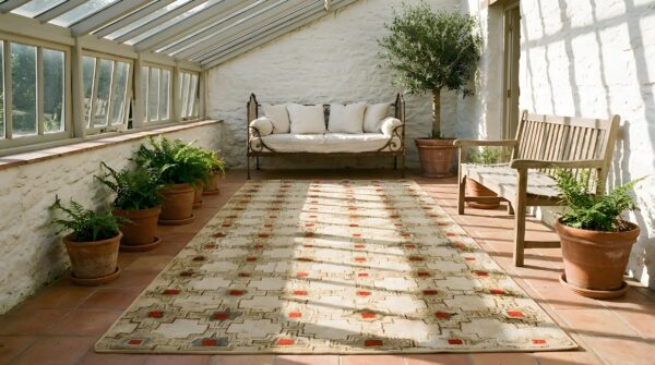 American hooked hallway runner ivory 1900s wool antique rug 9 American hooked hallway runner ivory 1900s wool antique rug (sku 21678) - room view