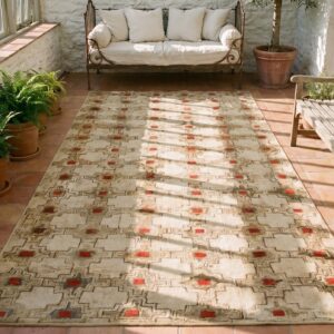 American Hooked Hallway Runner Ivory 1900s Wool Antique Rug (SKU 21678) - styled overhead view