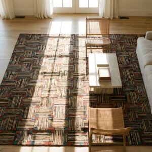 Antique American Hooked Rug Hallway Runner Wool Multi (SKU 23793) - styled overhead view