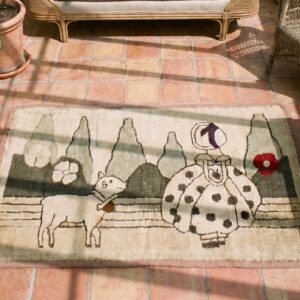 Antique American Hooked Ivory Wool 1920s Small Scatter Size Rug (SKU 19227) - styled overhead view