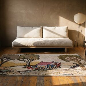Antique American Hooked Wool Ivory 1920s Small Scatter Size Rug (SKU 19234) - room view