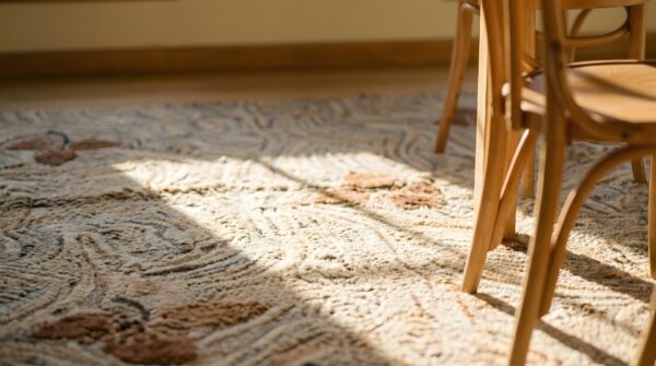 Antique american hooked wool ivory rug 10 Antique american hooked wool ivory rug (sku 25687) - in-room detail