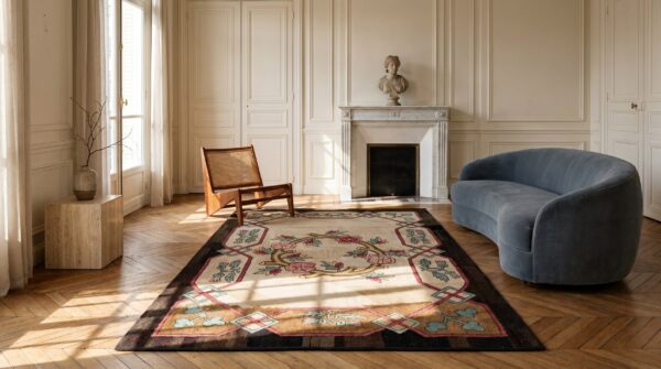 American hooked ivory wool hallway runner antique 1930s rug (sku 19929) - room view