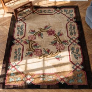 American Hooked Ivory Wool Hallway Runner Antique 1930s Rug (SKU 19929) - styled overhead view
