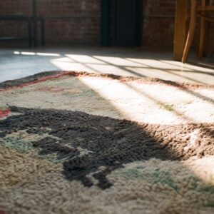 American Hooked Antique Ivory Small Scatter Size 1930s Wool Rug (SKU 18692) - in-room detail