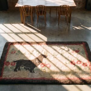 American Hooked Antique Ivory Small Scatter Size 1930s Wool Rug (SKU 18692) - styled overhead view