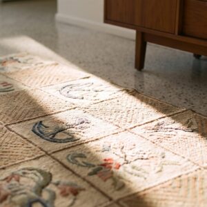 Antique American Hooked Rug Large Wool Ivory (SKU 25110) - in-room detail