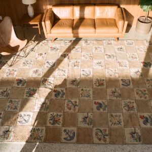 Antique American Hooked Rug Large Wool Ivory (SKU 25110) - styled overhead view