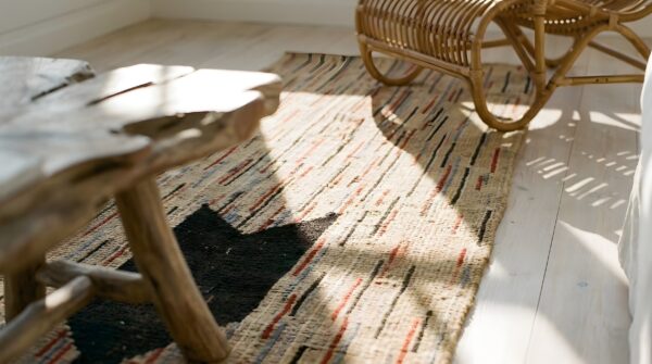 Antique american hooked loop pile hallway runner rug 12 Antique american hooked loop pile hallway runner rug (sku 23576) - in-room detail