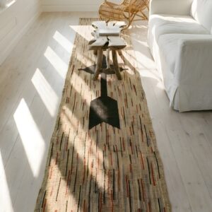 Antique American Hooked Loop Pile Hallway Runner Rug (SKU 23576) - styled overhead view