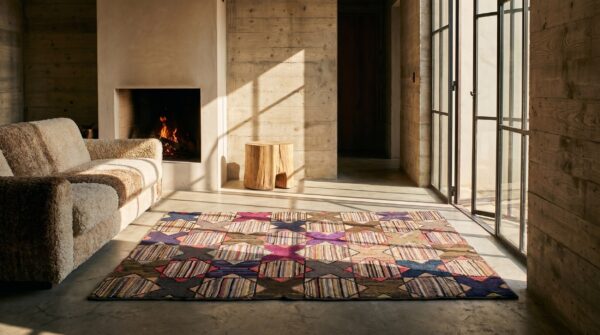 Antique american hooked rug american multicolor 1880s 11 Antique american hooked rug american multicolor 1880s (sku 17530) - room view