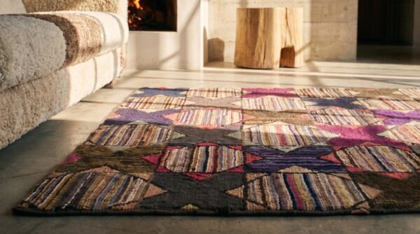 Antique american hooked rug american multicolor 1880s 12 Antique american hooked rug american multicolor 1880s (sku 17530) - in-room detail