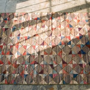 Antique American Hooked Rug American Multicolor 1900s (SKU 19777) - styled overhead view