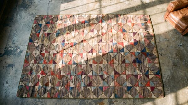 Antique american hooked rug american multicolor 1900s 2 Antique american hooked rug american multicolor 1900s (sku 19777) - styled overhead view