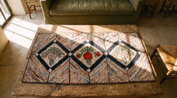 Antique american hooked rug american multicolor 1930s multicolor (sku 19231) - styled overhead view