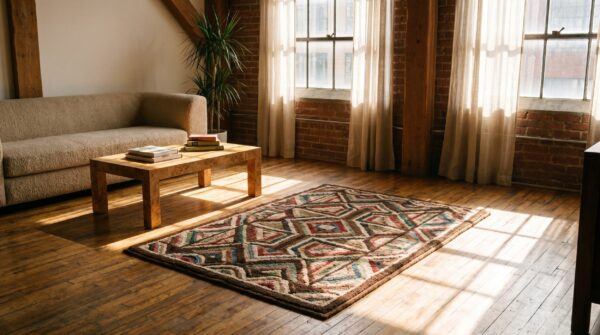 Antique american hooked rug american multicolor 1940s 11 Antique american hooked rug american multicolor 1940s (sku 17584) - room view