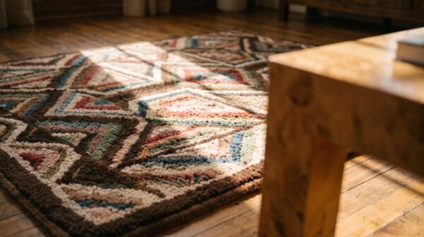 Antique american hooked rug american multicolor 1940s 12 Antique american hooked rug american multicolor 1940s (sku 17584) - in-room detail