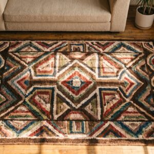 Antique American Hooked Rug American Multicolor 1940s (SKU 17584) - styled overhead view