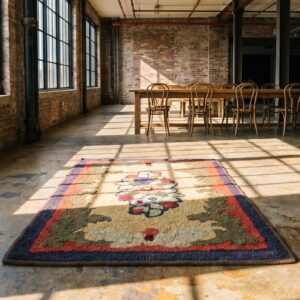 Antique American Hooked Wool Multicolor Jewel Tones Rug (SKU 17638) - room view