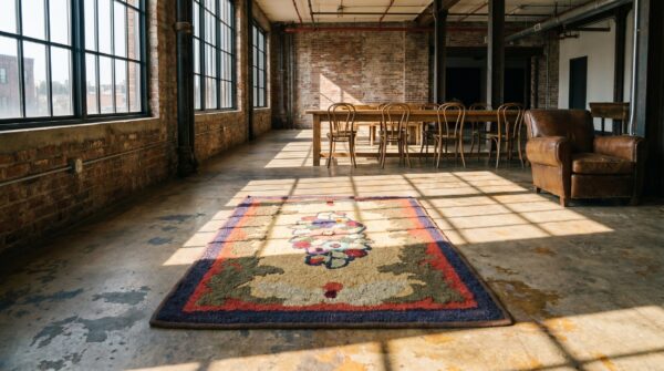 Antique american hooked wool multicolor jewel tones rug 7 Antique american hooked wool multicolor jewel tones rug (sku 17638) - room view