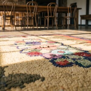 Antique American Hooked Wool Multicolor Jewel Tones Rug (SKU 17638) - in-room detail