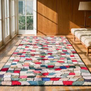 American Hooked Antique Multicolor Jewel Tones 1930s Wool Hallway Runner Rug (SKU 22516) - room view