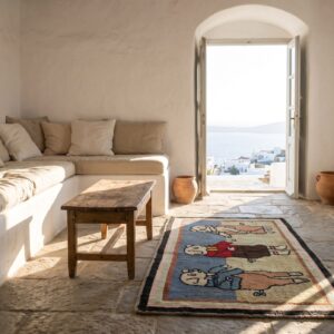 Antique American Hooked Wool Multicolor Small Scatter Size 3 Little Pigs Rug (SKU 20488) - room view