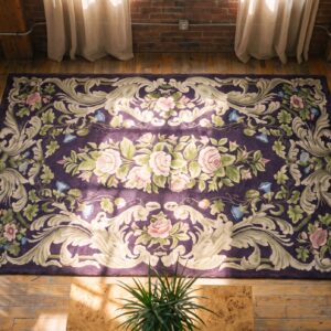 Antique American Hooked Rug American Purple 1920s (SKU 20560) - styled overhead view