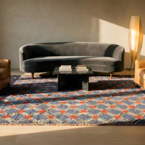Antique American Hooked Room Size Wool Blue Folk Art Rug (SKU 23807) - room view