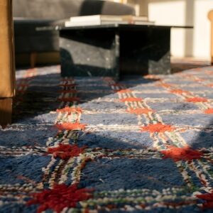 Antique American Hooked Room Size Wool Blue Folk Art Rug (SKU 23807) - in-room detail