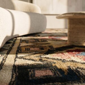 Antique American Hooked Rug Room Size Wool Brown (SKU 17599) - in-room detail
