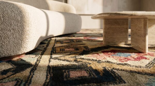 Antique american hooked rug room size wool brown 6 Antique american hooked rug room size wool brown (sku 17599) - in-room detail