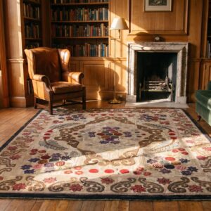 Antique American Hooked Rug Room Size Wool & Cotton Ivory (SKU 17214) - room view