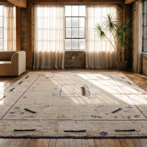 Antique American Hooked Rug Room Size Cotton Ivory (SKU 18818) - room view