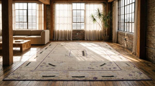 Antique american hooked rug room size cotton ivory 5 Antique american hooked rug room size cotton ivory (sku 18818) - room view