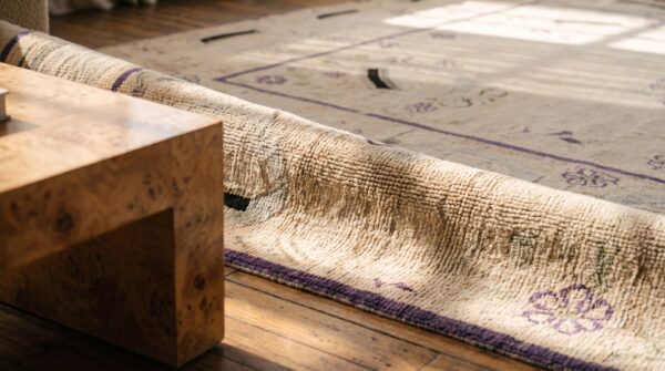 Antique american hooked rug room size cotton ivory 6 Antique american hooked rug room size cotton ivory (sku 18818) - in-room detail