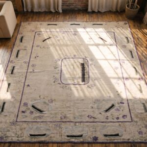 Antique American Hooked Rug Room Size Cotton Ivory (SKU 18818) - styled overhead view