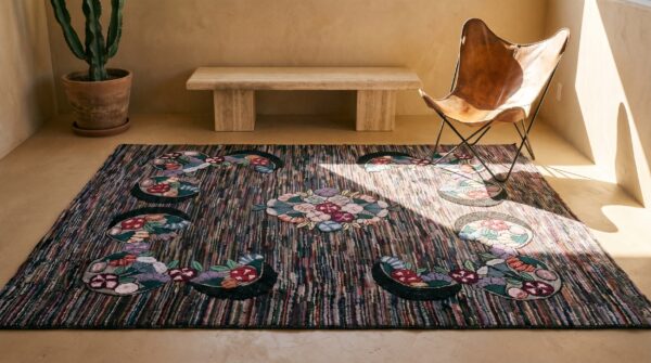 Antique american hooked rug room size wool & cotton multicolor 8 Antique american hooked rug room size wool & cotton multicolor (sku 17546) - room view