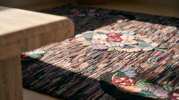 Antique american hooked rug room size wool & cotton multicolor 9 Antique american hooked rug room size wool & cotton multicolor (sku 17546) - in-room detail