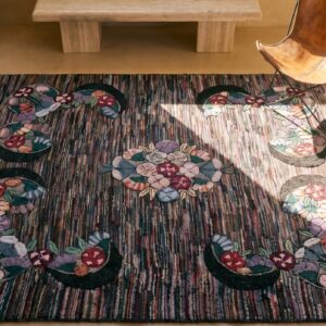 Antique American Hooked Rug Room Size Wool & Cotton Multicolor (SKU 17546) - styled overhead view