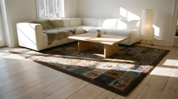 Antique american hooked room size wool multicolor rug 8 Antique american hooked room size wool multicolor rug (sku 25823) - room view