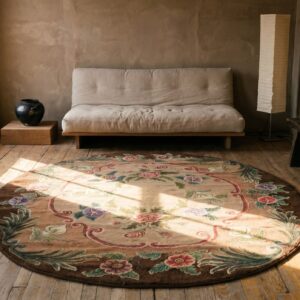 Antique American Hooked Round Floral Medallion Rug (SKU 19927) - room view
