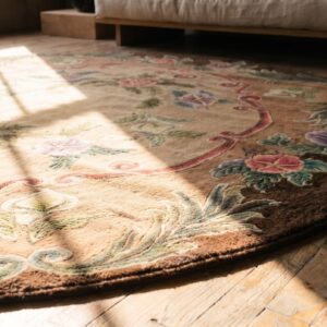 Antique American Hooked Round Floral Medallion Rug (SKU 19927) - in-room detail