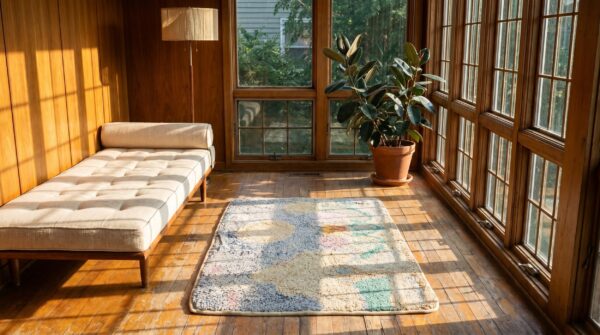 American hooked small scatter size antique 1920s wool rug 8 American hooked small scatter size antique 1920s wool rug (sku 19798) - room view