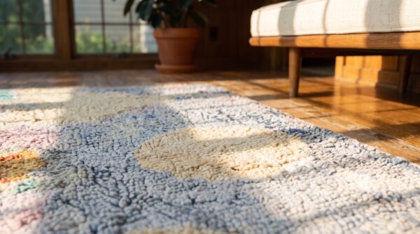 American hooked small scatter size antique 1920s wool rug 9 American hooked small scatter size antique 1920s wool rug (sku 19798) - in-room detail